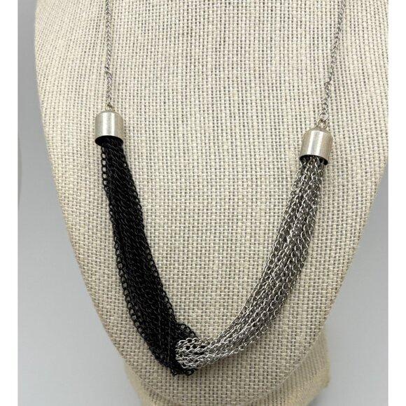 Vintage Two-Tone Chain Necklace Black & Silver Tone Statement Piece - Picture 5 of 6